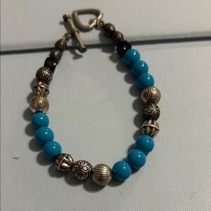 Silver and Blue Beaded Bracelet